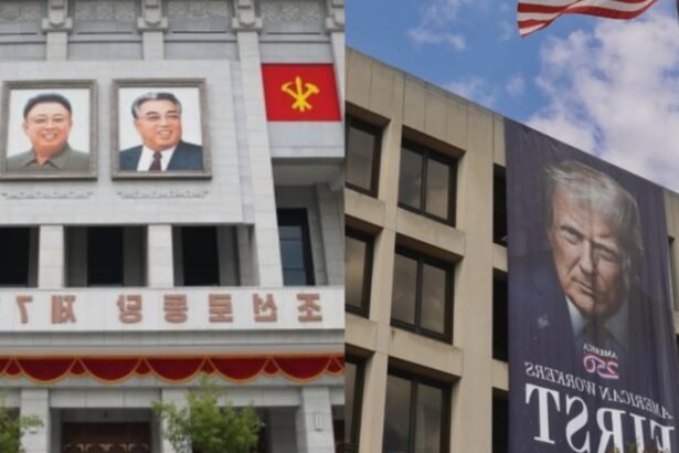 trump si a pus un portret imens pe o cladire publica democratii au luat foc multumim gloriosului conducator 68adf5261fe66