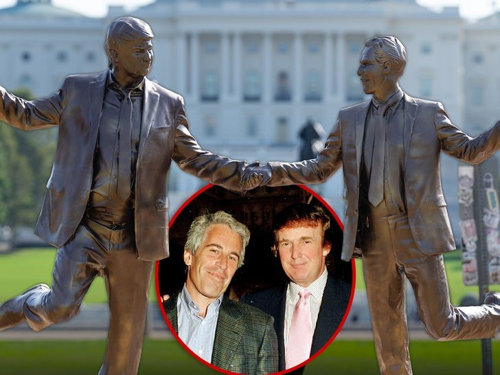 Donald Trump își exprimă dezaprobarea față de monumentul în care este reprezentat alături de Jeffrey Epstein 1 donald trump slams statue showing him holding hands with jeffrey epstein 68d2c8d6da5e0