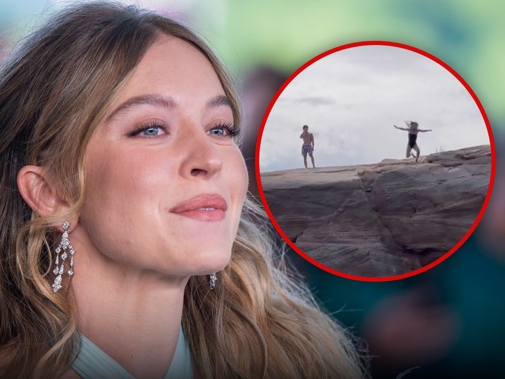 sydney sweeney heats up lake trip with cliff jumps bikini walks waterskiing 68c7073f6ca86